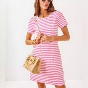 Lilly Pulitzer, Pemberly Dress in Rousseau Pink Plume Bloom Stripe, Womens 4